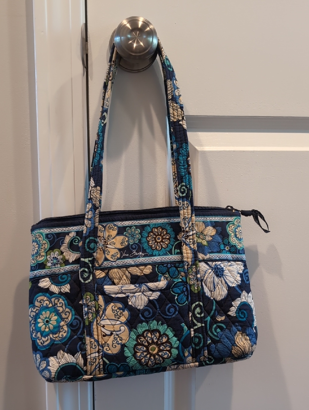 Vera Bradley Floral Tote Bag in Navy/Teal Blue
